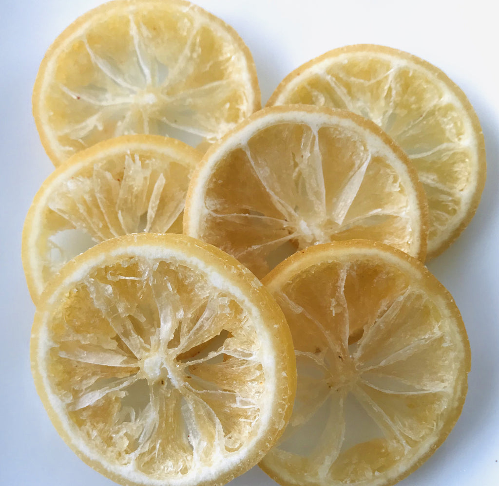 Whole lemon sliced and dehydrated with hint of sweetness added. You will definitely know you are snacking on a lemon.   Ingredients: Dried lemon, sulfur dioxide, sugar